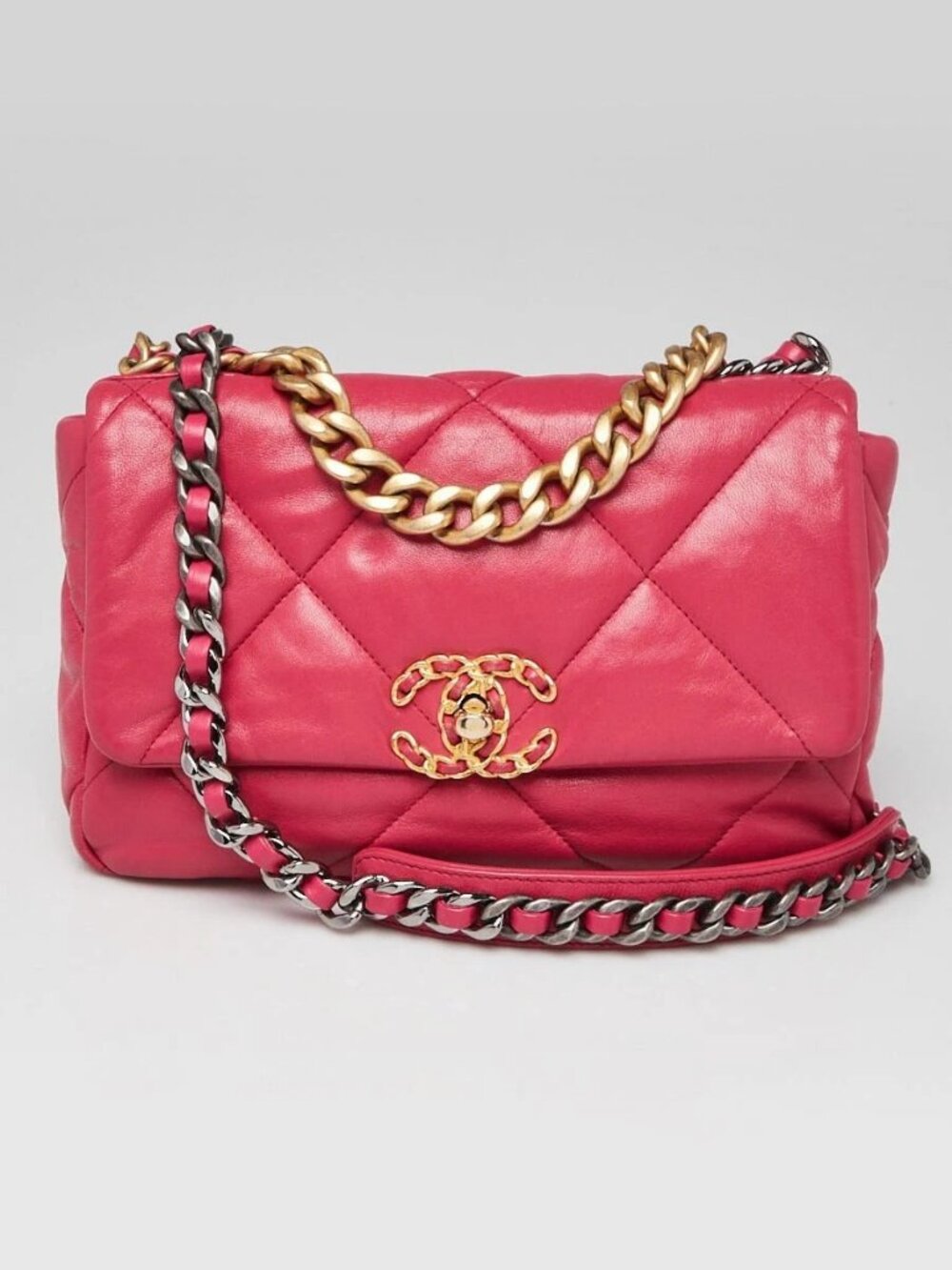 Chanel Pink Quilted Lambskin Leather Chanel 19 Small Flap Bag